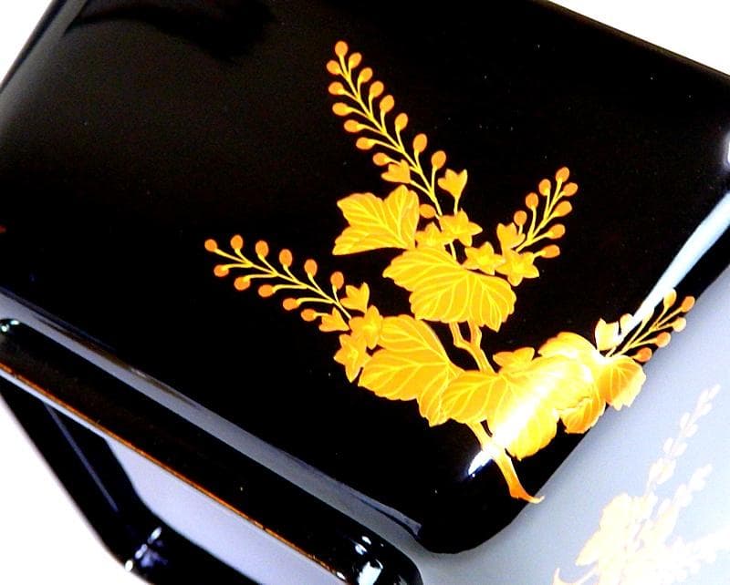 黒地桐雲鳳凰蒔絵　菓子器　明治期　木製品　N155A-EEa