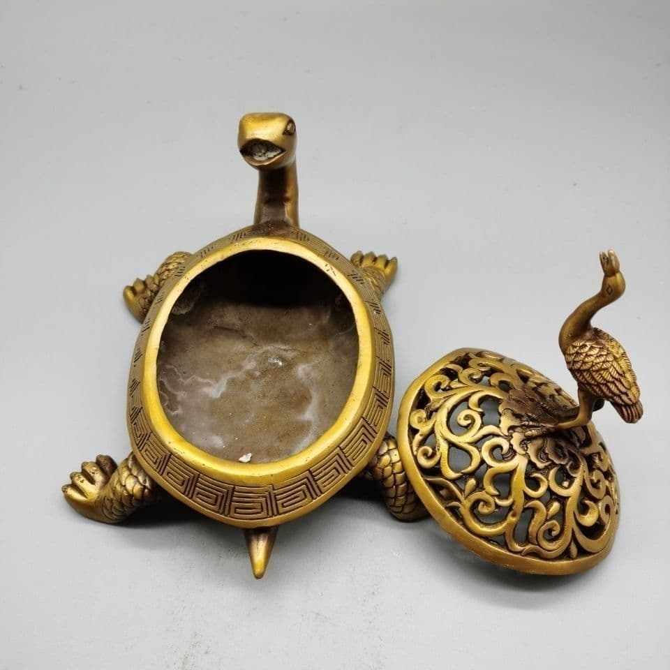 銅器 彫刻 亀鶴香炉 茶道香炉 工芸品 美術品 置物