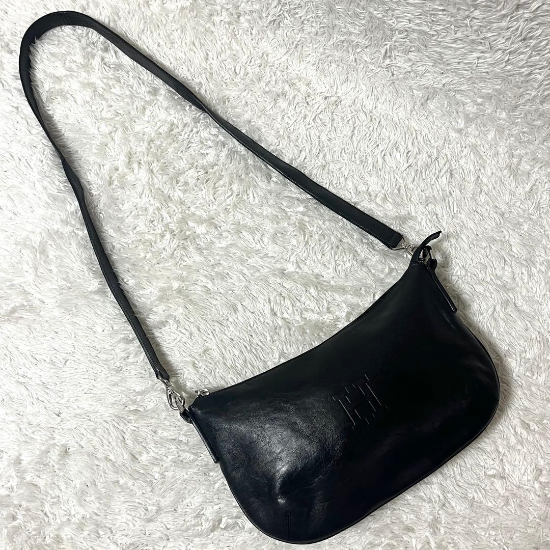 HIROFU ヒロフ ショルダーバッグ オールレザー ブラック 黒 型押しロゴ