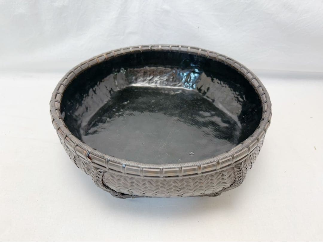 美品 茶道具 唐物写六角 炭斗 炭入 炉・風炉兼用 炭取 竹籠 竹編 紙箱