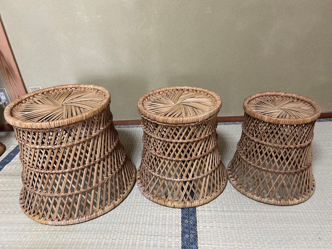 籐製スツール3点セット