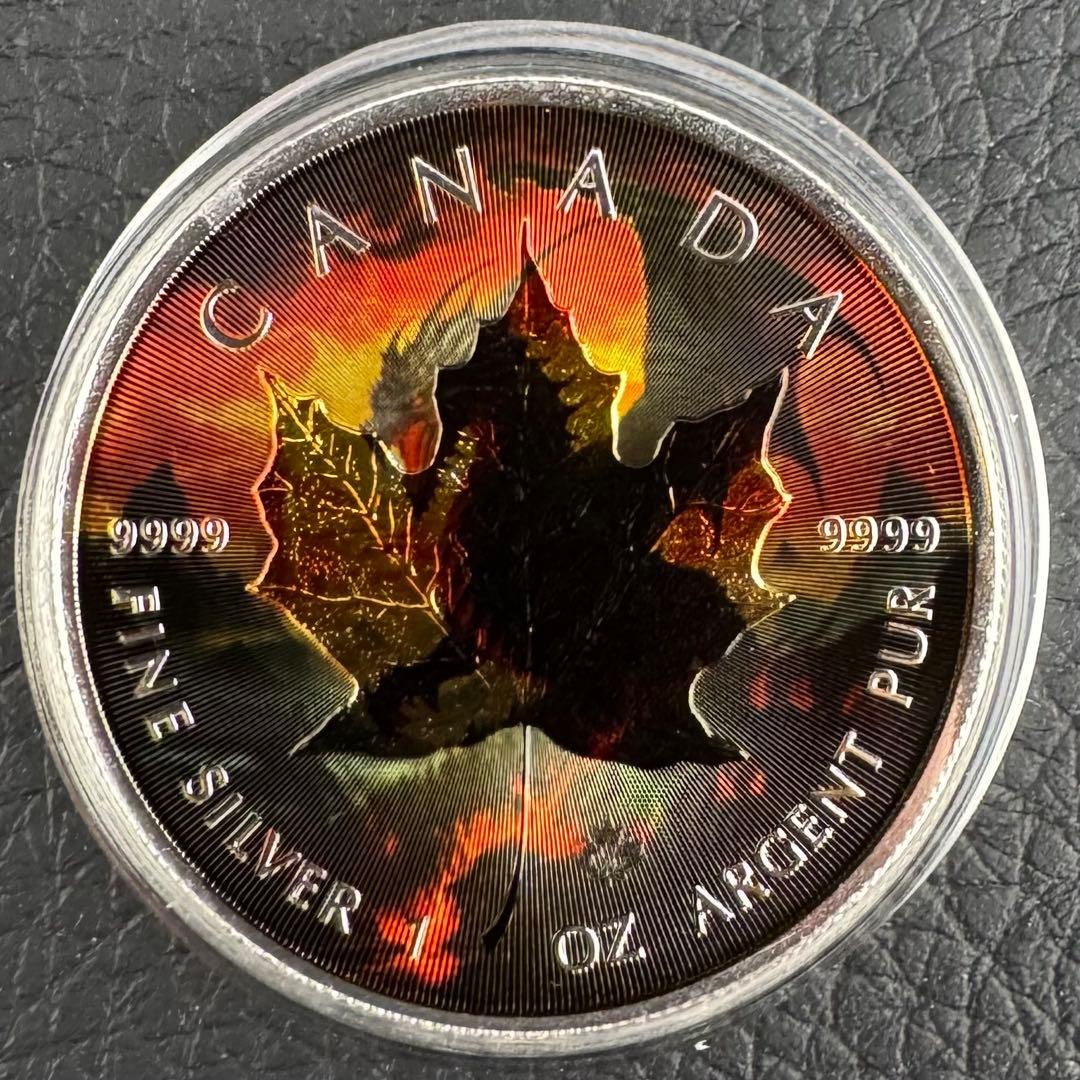 世界100枚限定！ メイプルリーフ 銀貨 カラー ブラックドラゴン 1オンス