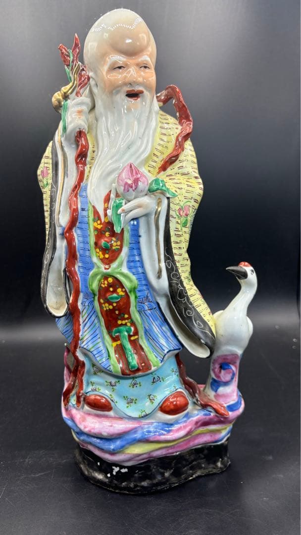 001 中国美術 中国古玩 色絵陶人形 高さ34cm 置物 オブジェ 古董品