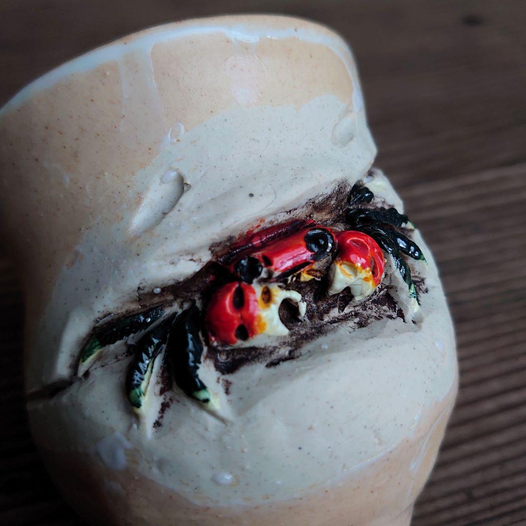 天神蟹の湯呑み1客とお猪口2枚 骨董 陶芸 伝統工芸品