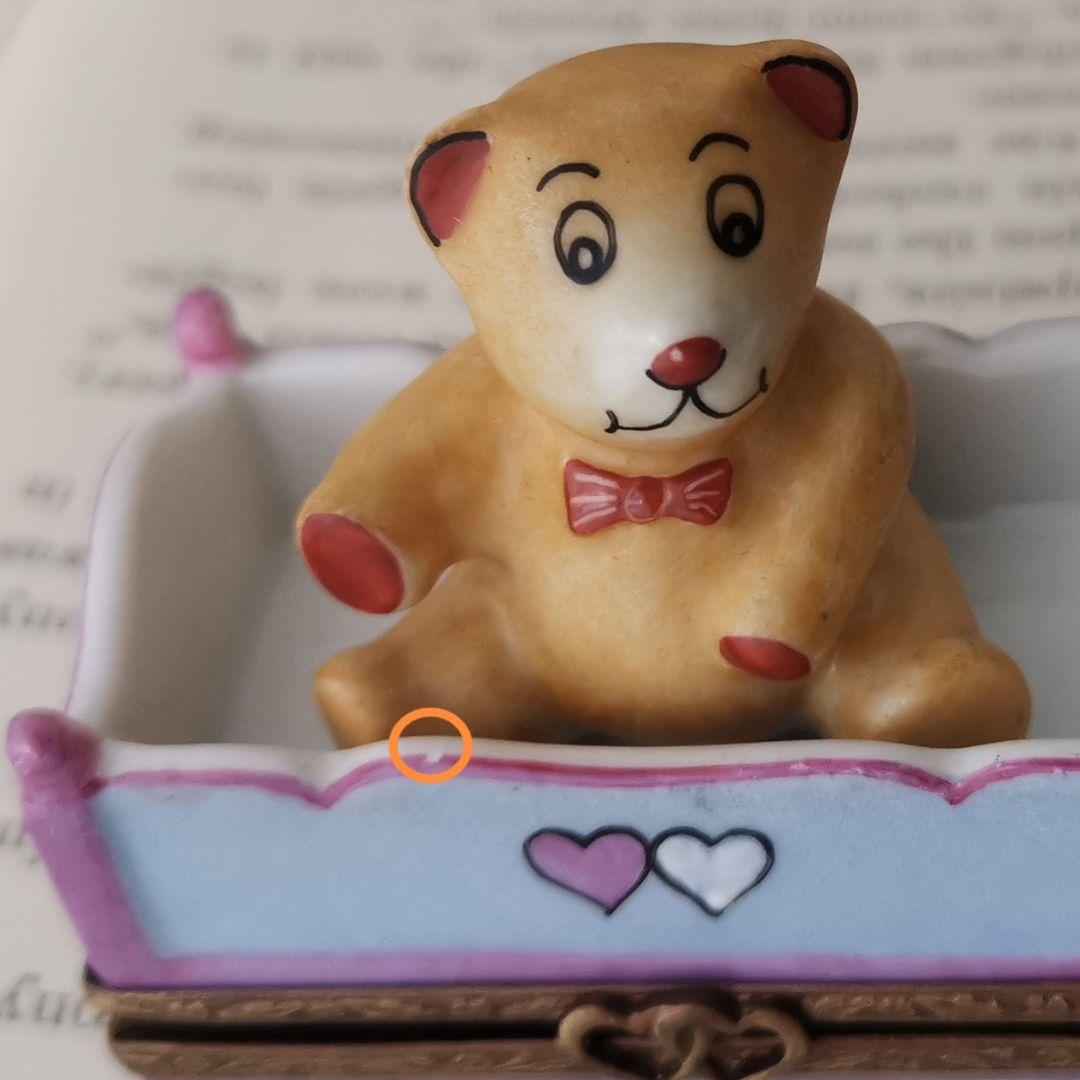 リモージュボックス　テディベアとベビーベッド　フランス製トリンケットボックス