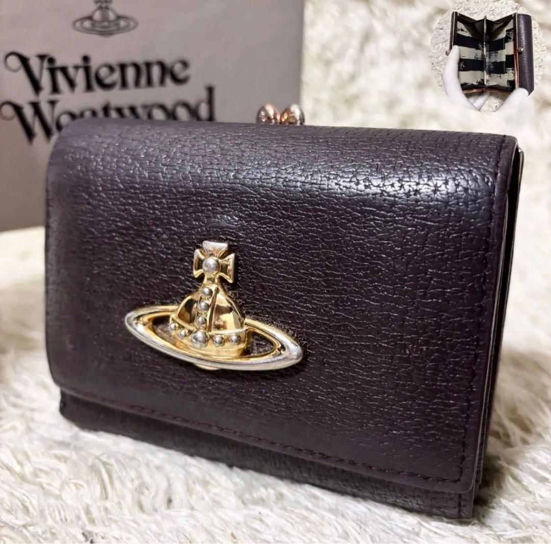 【美品】ヴィヴィアンウエストウッド 財布 3つ折財布　オーブ ブラウン レザー