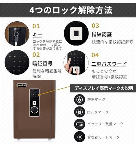 新品未開封金庫大型 48L 指紋認証 家庭用 4種類解錠 家庭用人気 アラーム機