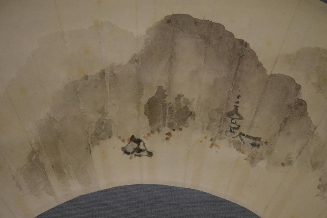 真作/藤井松山/山水図/扇面/桐共箱付/布袋屋掛軸HI-839