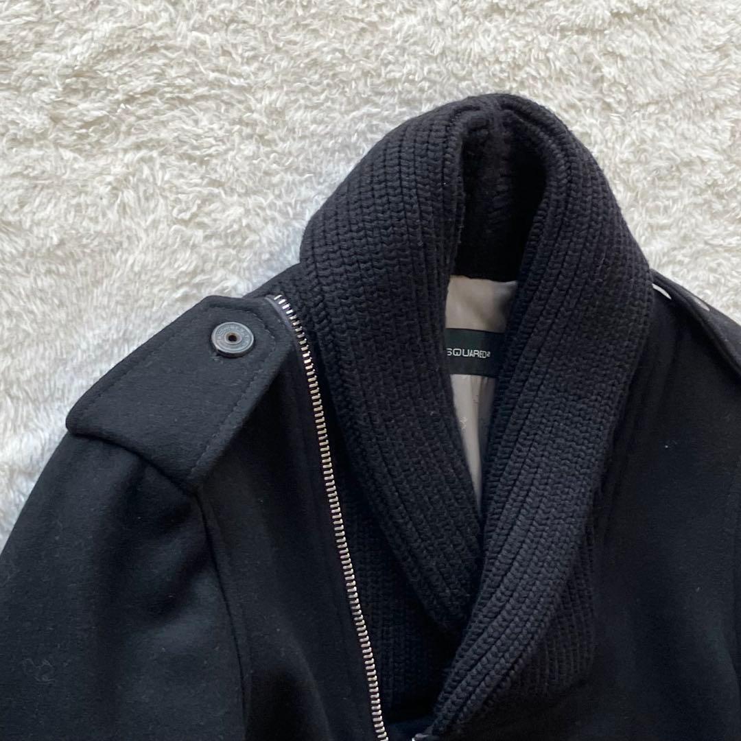 極上品 ディースクエアード ショールカラー ライダースジャケット ブラック 44