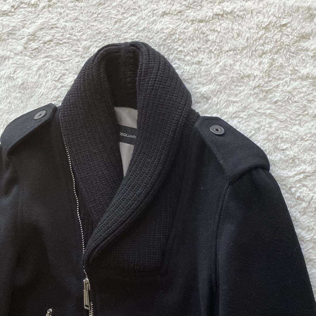 極上品 ディースクエアード ショールカラー ライダースジャケット ブラック 44