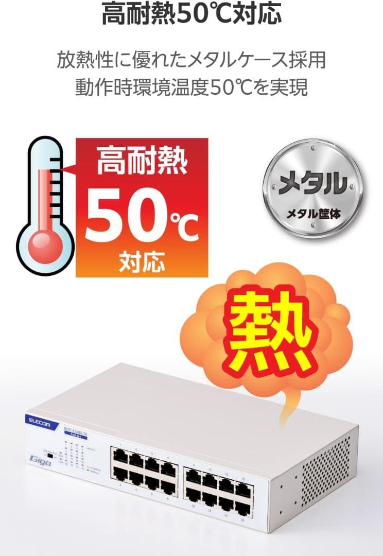 【新モデル】エレコム スイッチングハブ 1ギガ 電源内蔵 EHC-LG02-16