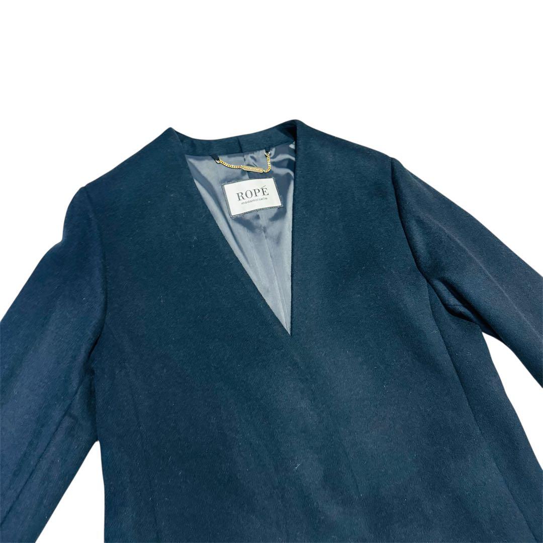 【半額以下！未使用品】 ROPE ロペ ネイビー ノーカラー ロングコート