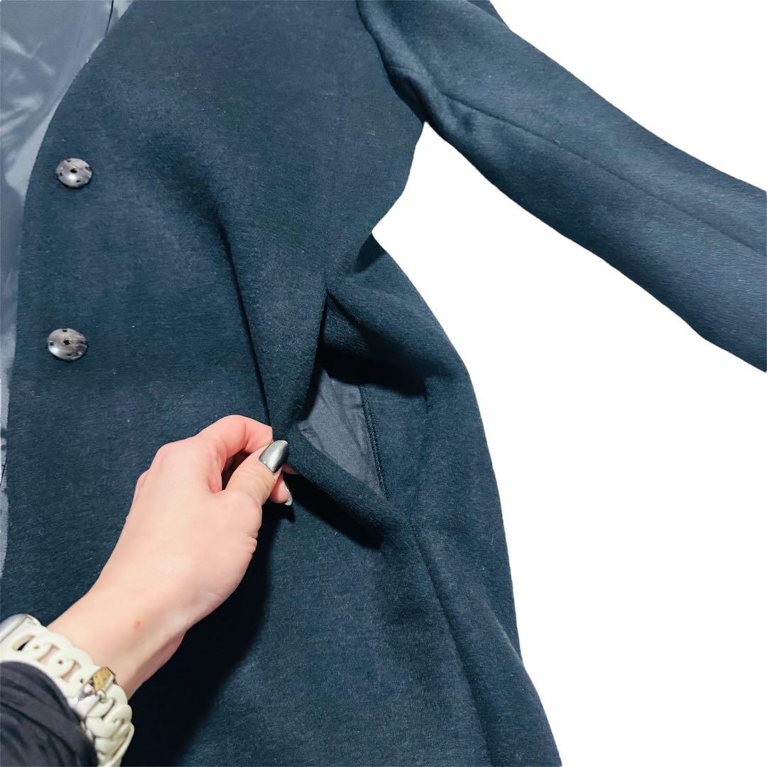 【半額以下！未使用品】 ROPE ロペ ネイビー ノーカラー ロングコート