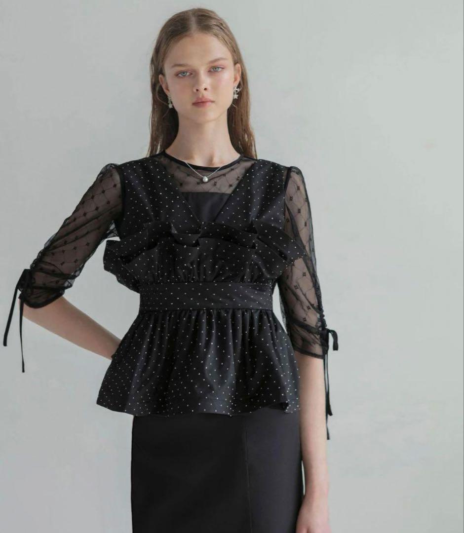 【新品タグ付】レジャ 黒　ドットペプラムチュールドレス　オケージョン　結婚式