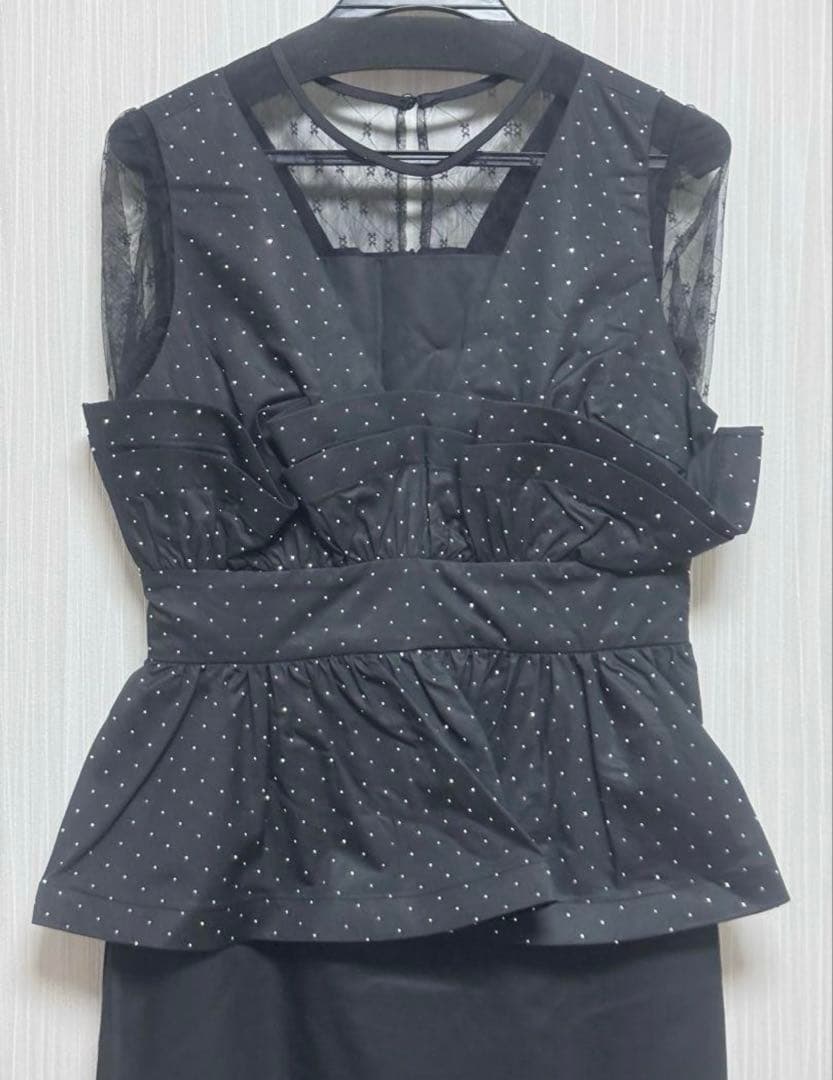 【新品タグ付】レジャ 黒　ドットペプラムチュールドレス　オケージョン　結婚式