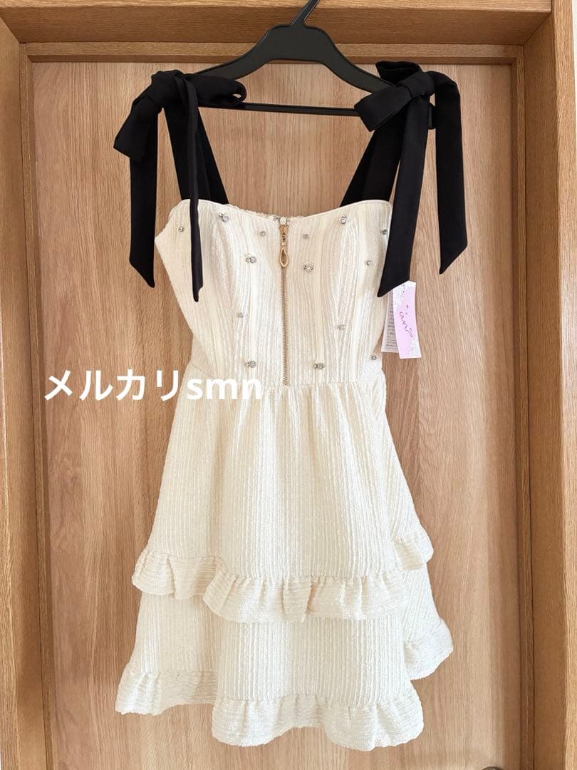 新品　an ツイードドレス　XS フレア　ホワイト　シュガー