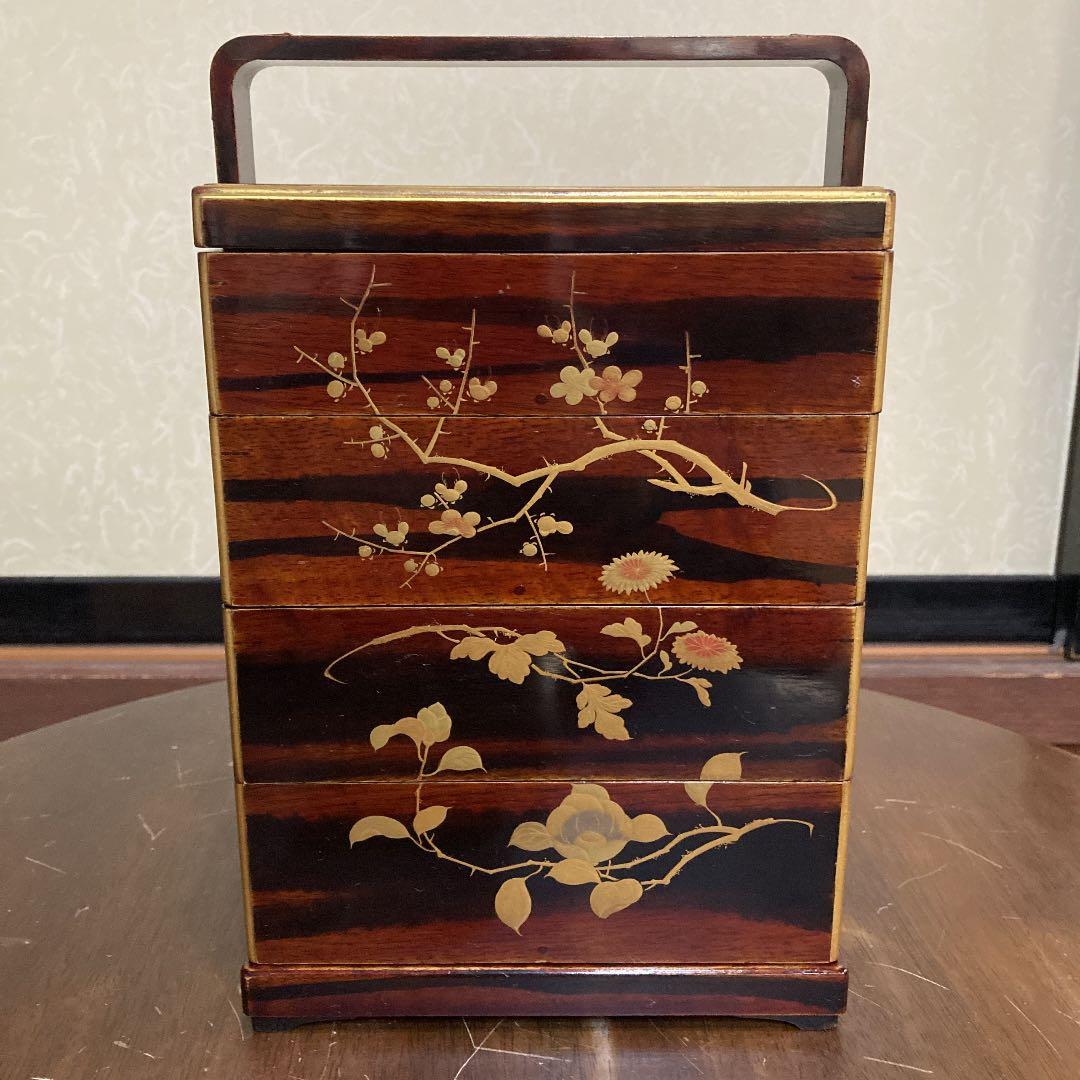 重箱　4段　漆塗　持ち手つき