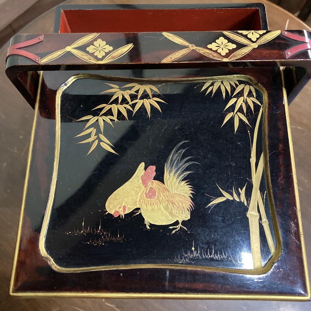 重箱　4段　漆塗　持ち手つき