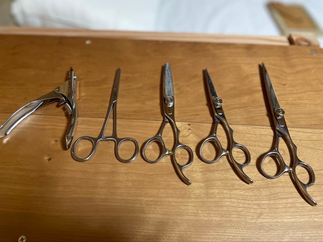 トリミングハサミセット 5本 爪切り、やすり、ハサミケース付き