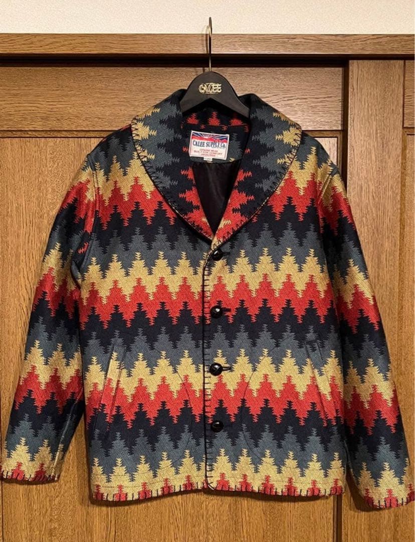 ★CALEE★メンズ ネイティブ柄ショールカラージャケット