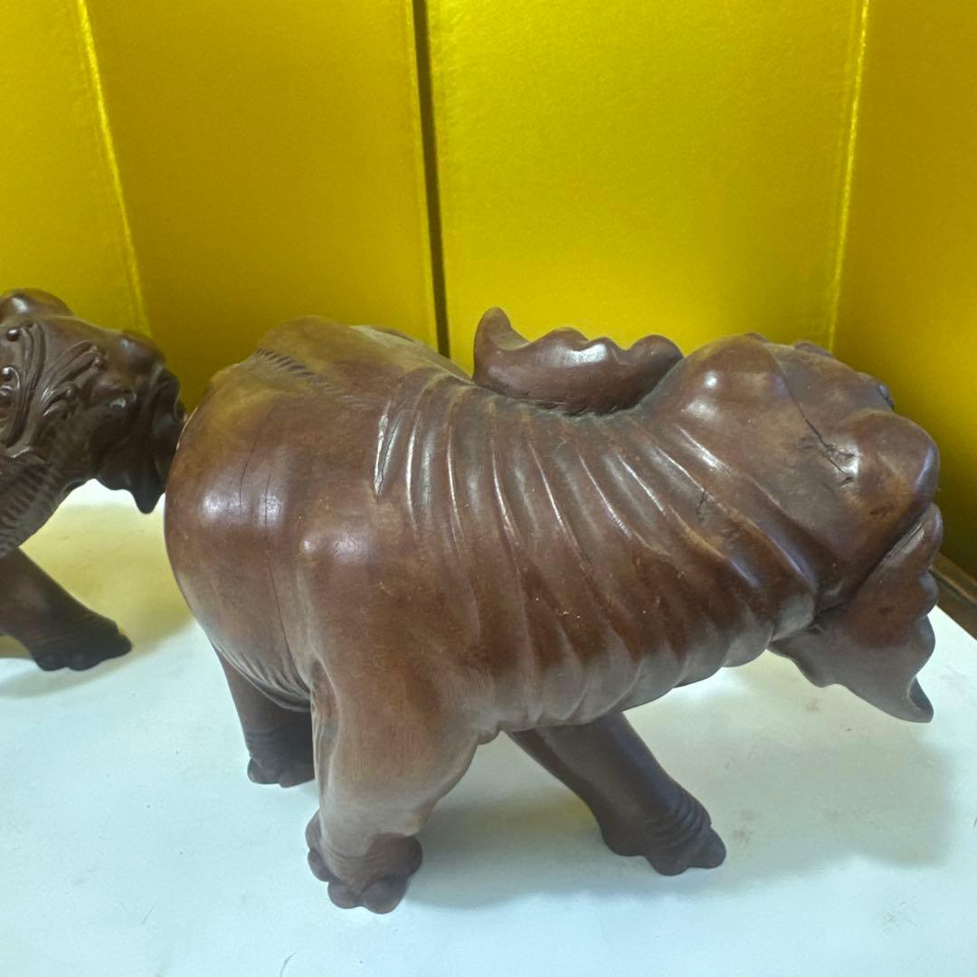 木製象の彫刻 2体セット