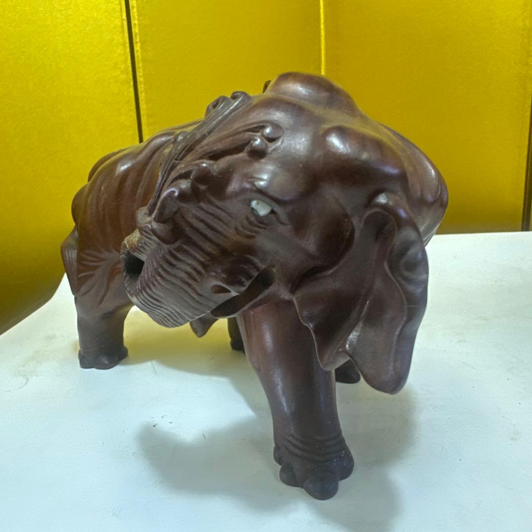 木製象の彫刻 2体セット