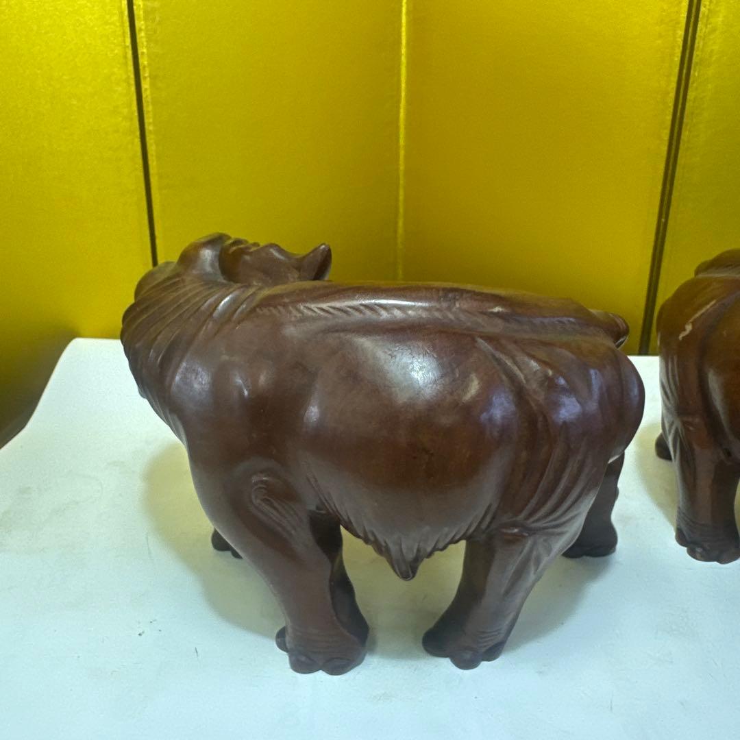 木製象の彫刻 2体セット