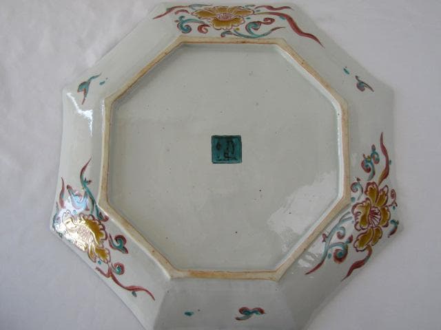 Y5-1012◇九谷焼 健作 鉄仙色絵文 大皿 八角皿 飾皿 巾43ｃｍ◇