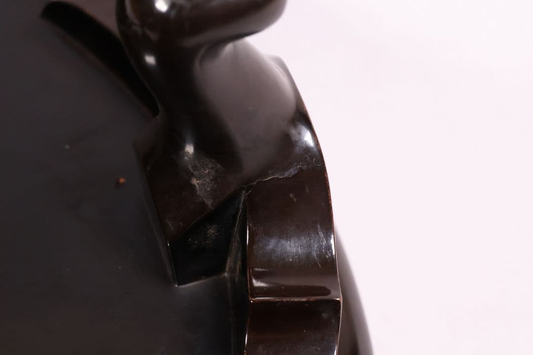 木製 漆塗 古い黒塗丸卓 39.5cm 花台 香炉台 丸形 猫足【MA612】