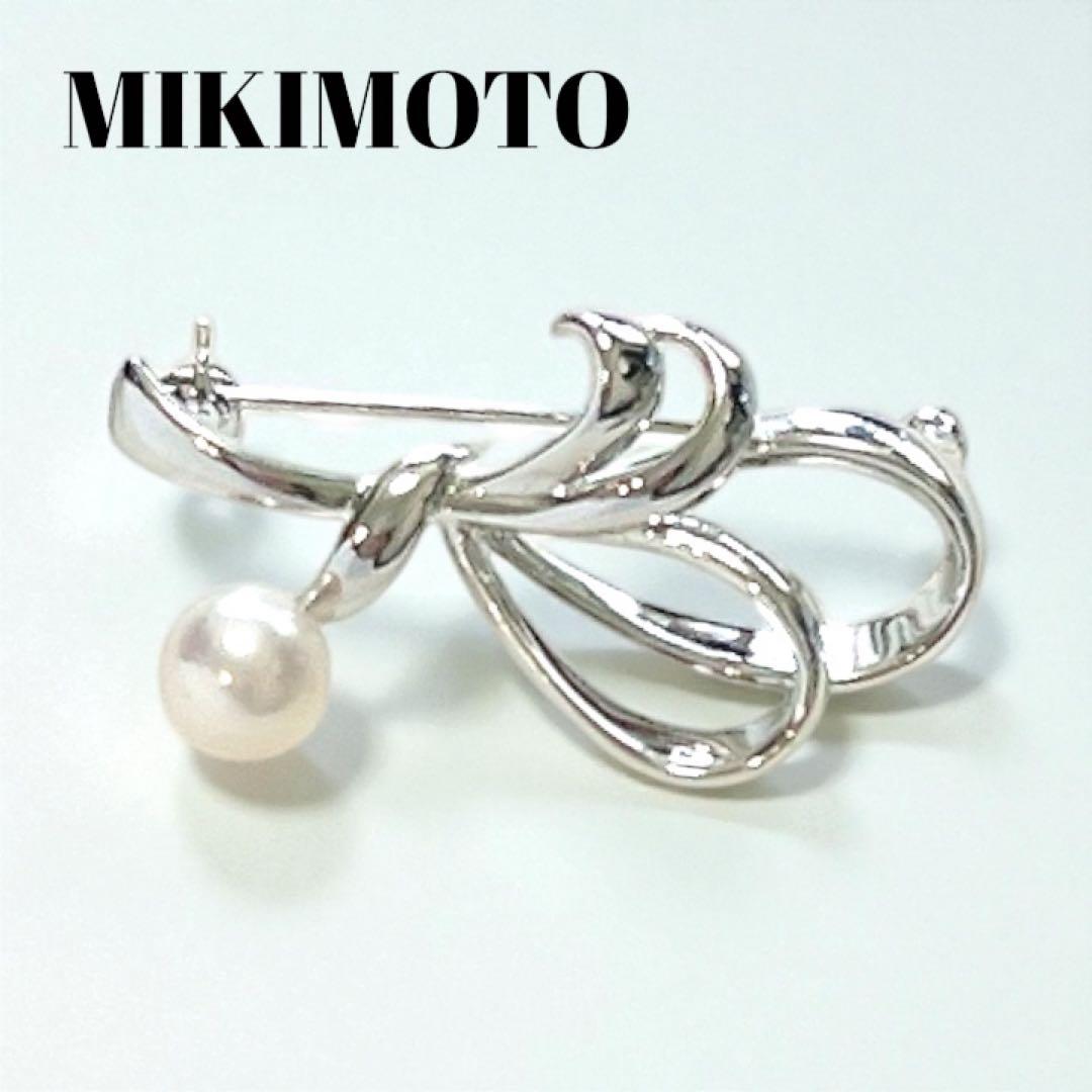【極美品】MIKIMOTO ブローチ アコヤ真珠 スイングデザイン リボン