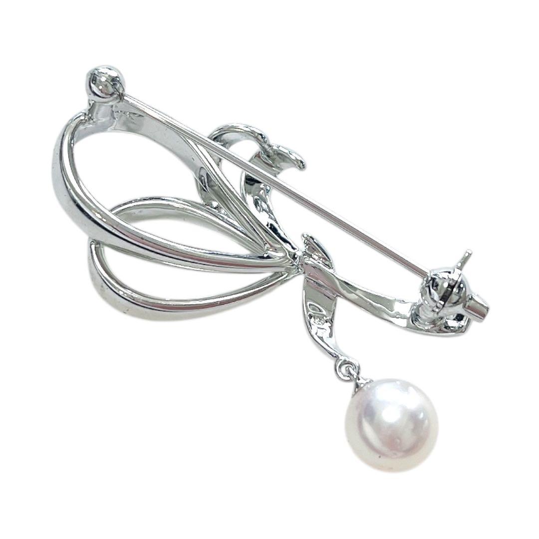 【極美品】MIKIMOTO ブローチ アコヤ真珠 スイングデザイン リボン