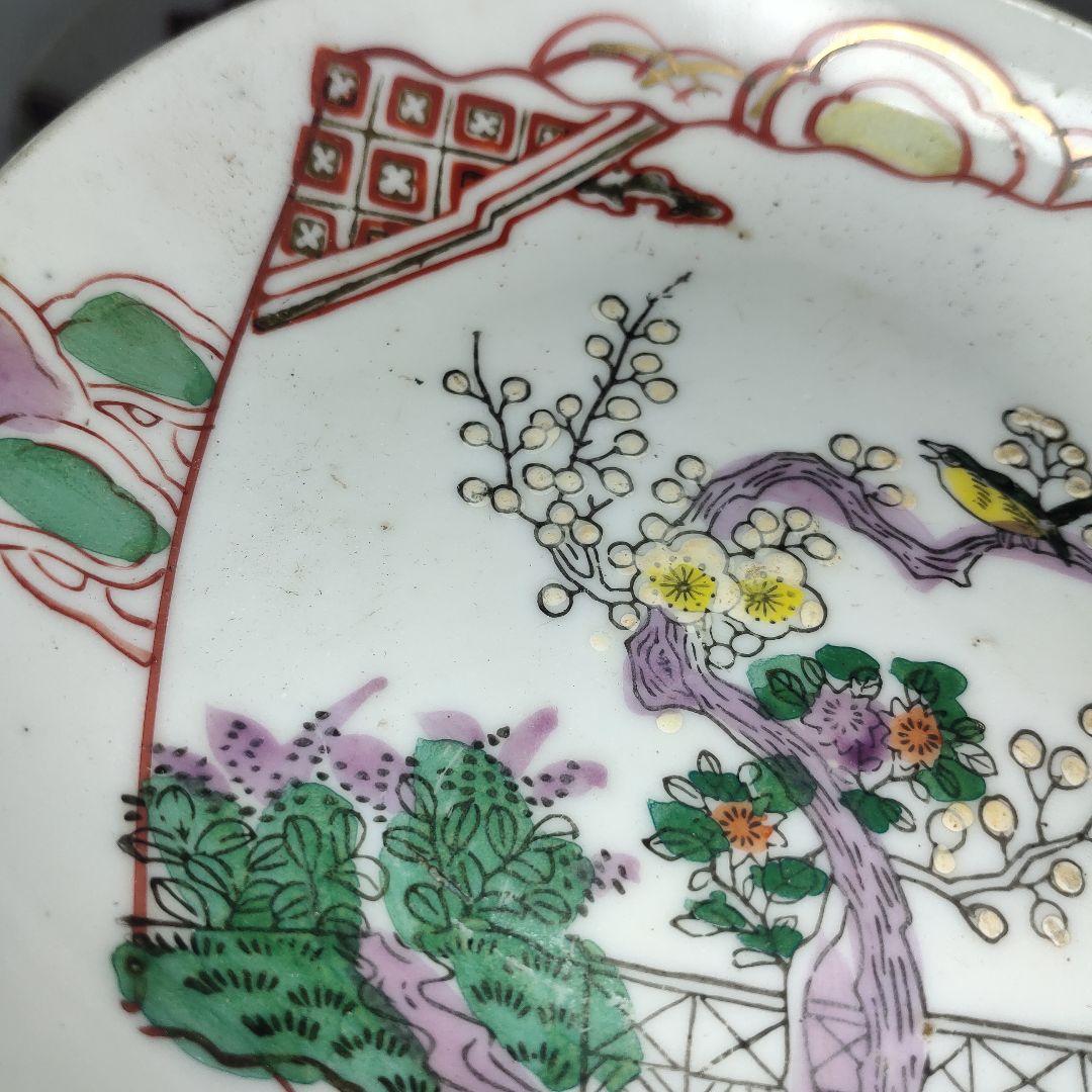 清朝磁器 中国骨董 粉彩小皿 花鳥図 手描き アンティーク コレクター放出 美品