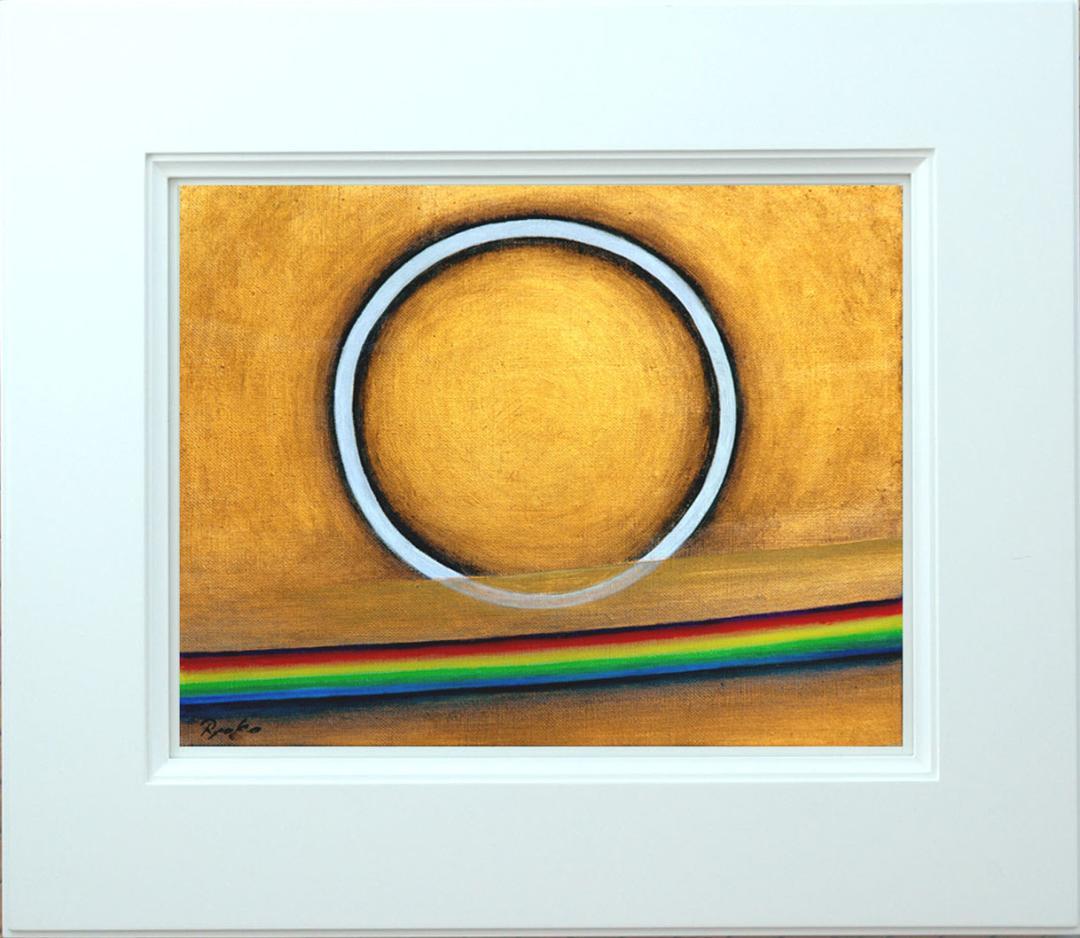 油絵 菅家令子 絵画インテリア額付(青緑＋金色の枠)F3-G142023祈り希望