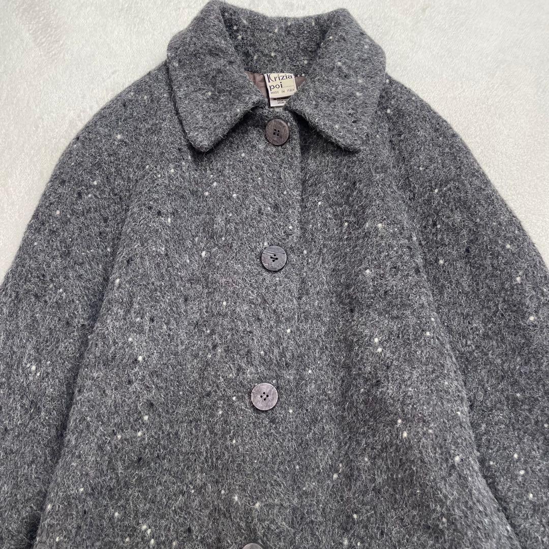 Krizia poi アルパカロングチェスターコート 42 大きいサイズ ベルト