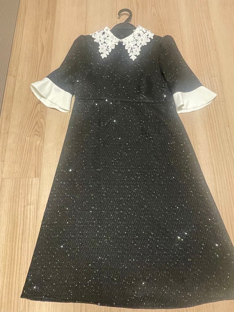 【LEJA】ドレス 花柄レースカラースパンコールAラインワンピースドレス