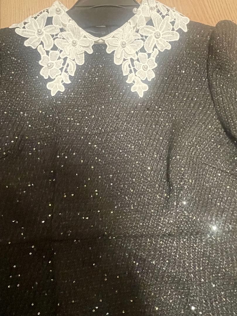 【LEJA】ドレス 花柄レースカラースパンコールAラインワンピースドレス