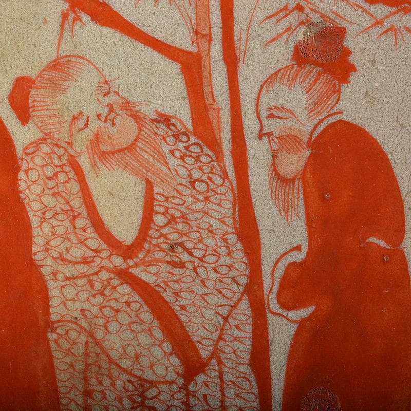 九谷焼　古九谷　赤絵　人物文　大皿　飾皿　角福銘　直径約36cm　MR7218B