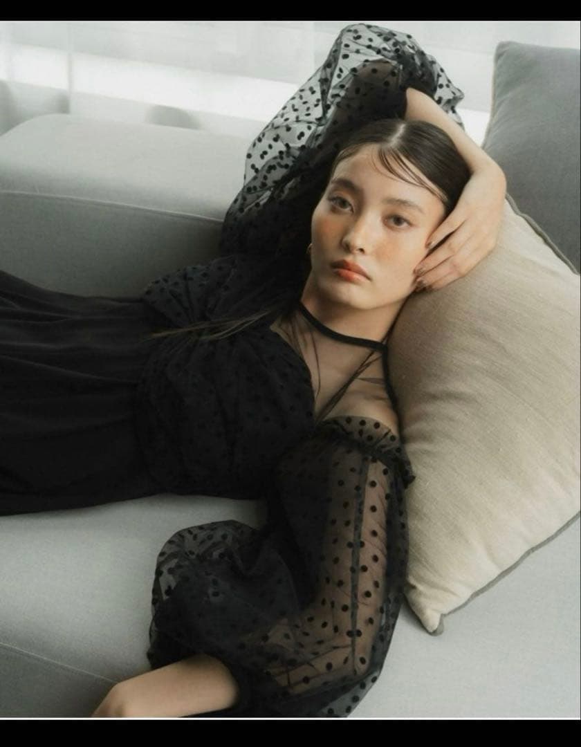 ANDRESD flocky dot pants dress【L／ブラック】