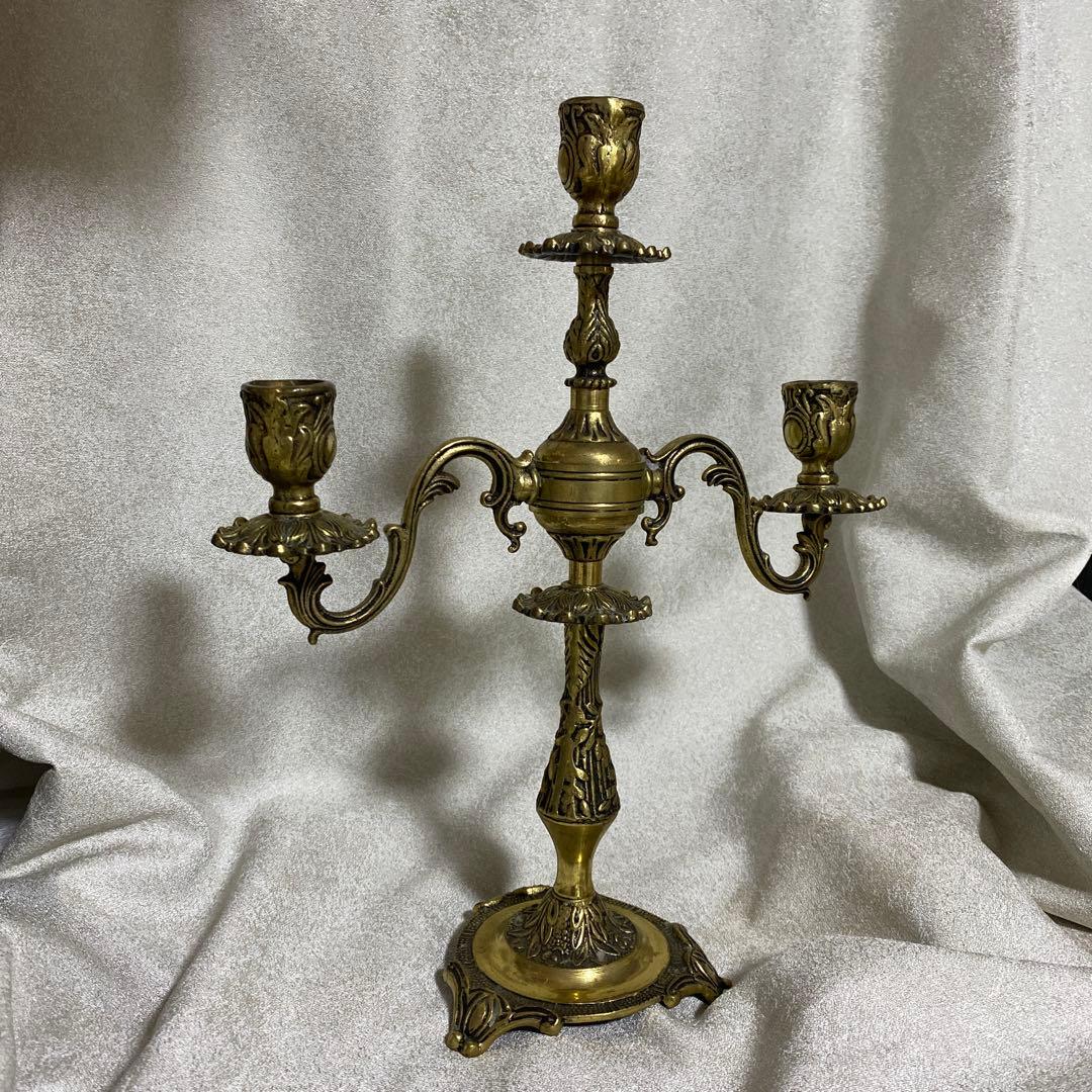 フランスアンティーク真鍮製キャンドルスタンド燭台３灯