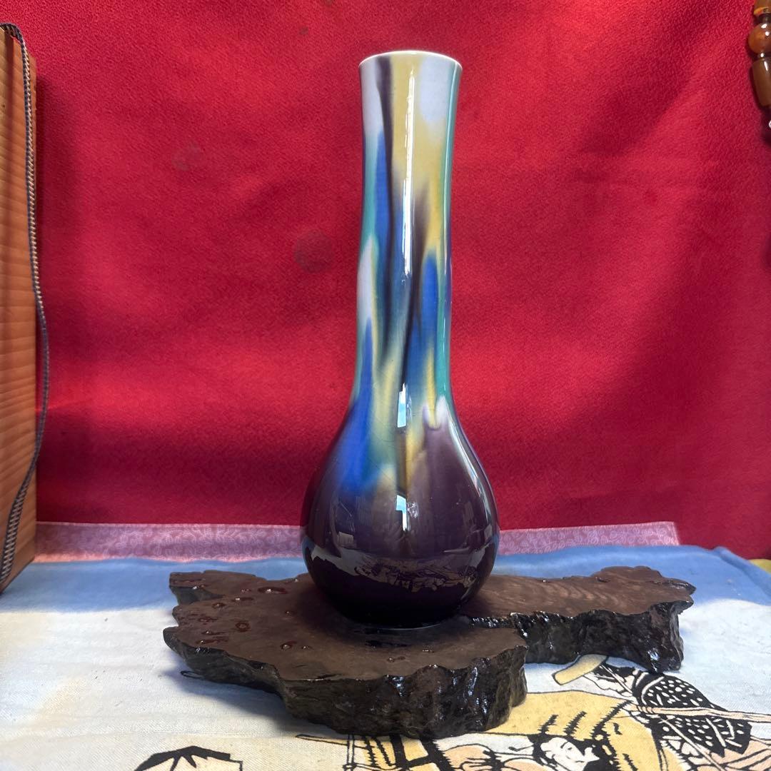 人間国宝九谷三代目八十吉(正彦)陶器花瓶　処分セール中