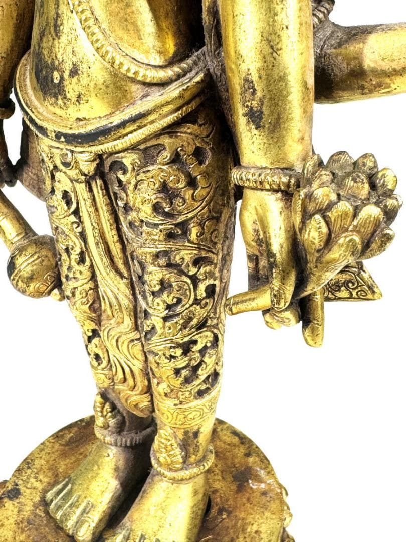 古銅鎏金八臂観音立像 伝世品仏像 仏教美術 ウブ品 入手困難骨董WWST035