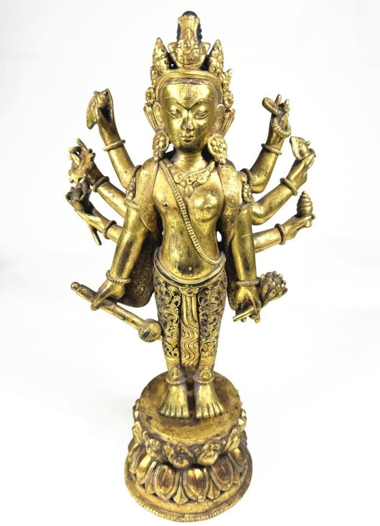 古銅鎏金八臂観音立像 伝世品仏像 仏教美術 ウブ品 入手困難骨董WWST035