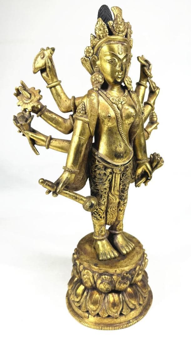 古銅鎏金八臂観音立像 伝世品仏像 仏教美術 ウブ品 入手困難骨董WWST035