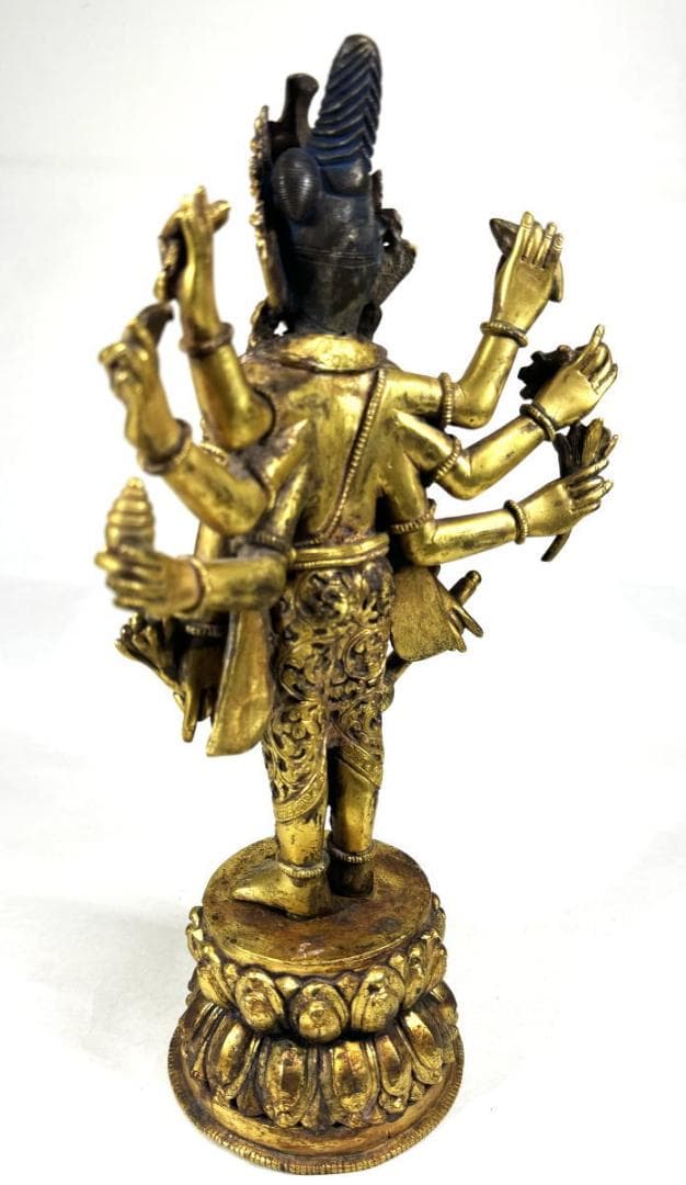 古銅鎏金八臂観音立像 伝世品仏像 仏教美術 ウブ品 入手困難骨董WWST035