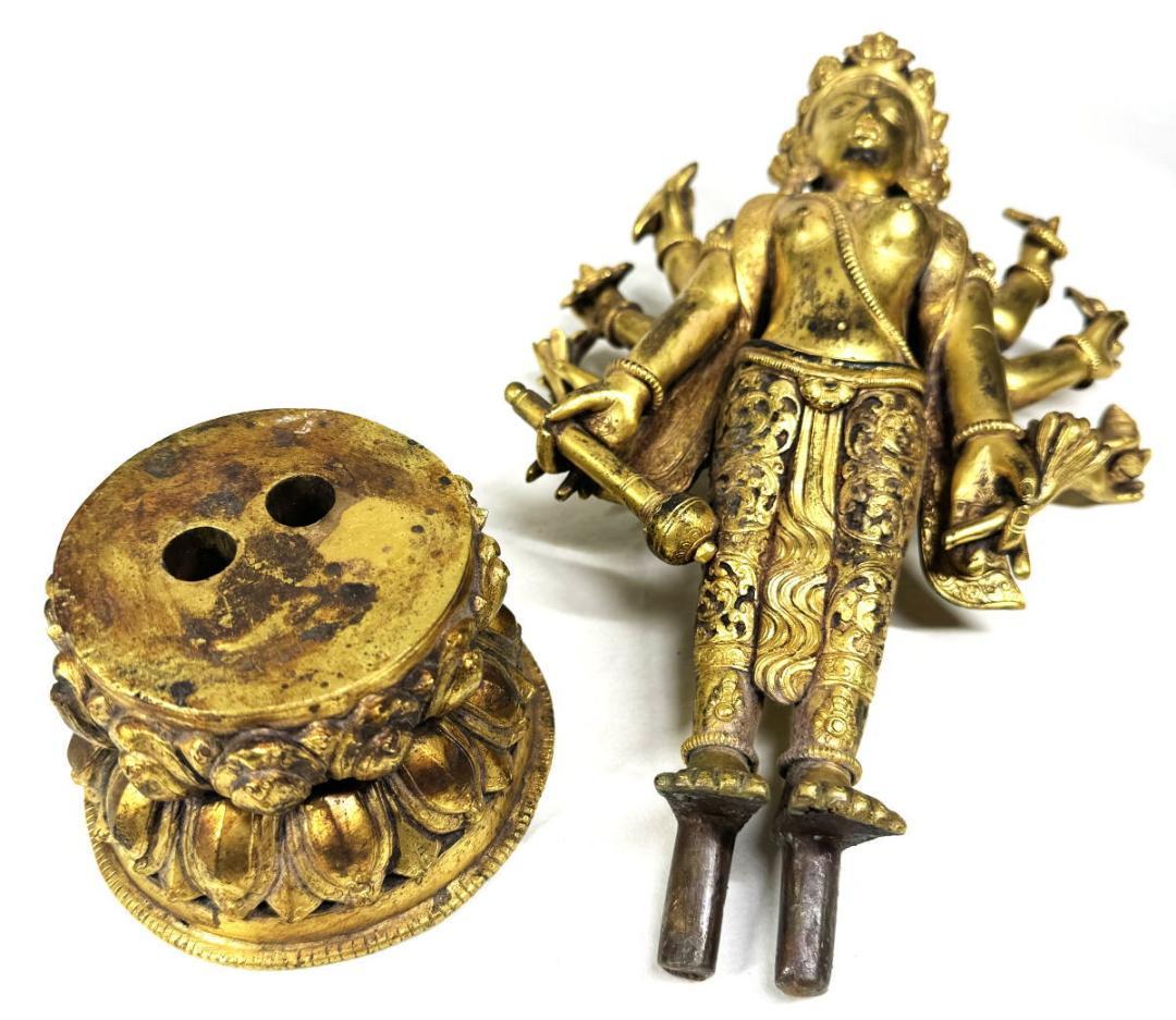 古銅鎏金八臂観音立像 伝世品仏像 仏教美術 ウブ品 入手困難骨董WWST035