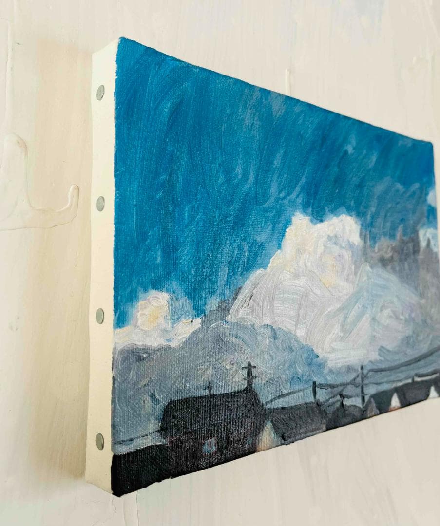 原画　油彩画「朝雲」絵画・アート・キャンバス・サムホールサイズ（16×23㎝）