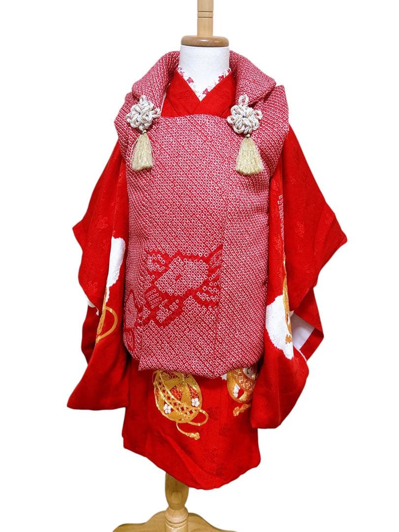 総絞り被布♡七五三　3歳　女の子　セット　一式　駒刺繍