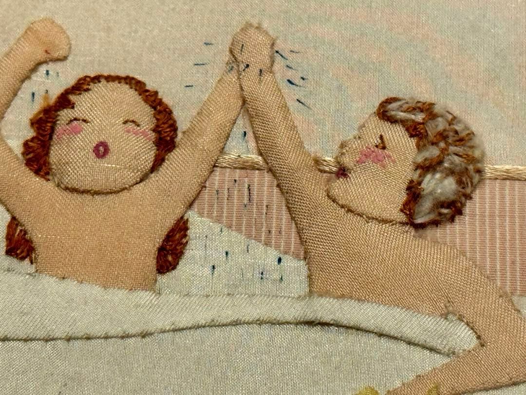 ジャクリーヌコバーン「桃色の浴室」￼ パッチワーク　額外445x 365mm