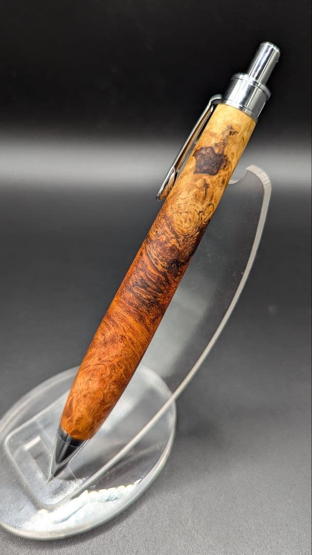 244ペン工房翌檜　花梨　紅白　源平　瘤杢　木軸シャーペン　木軸ボールペン