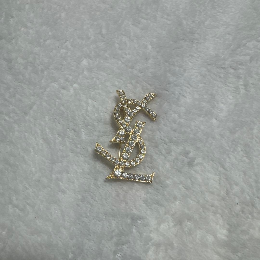 イヴ・サンローラン　ブローチ　YSL ラインストーン　カサンドラロゴ 90's
